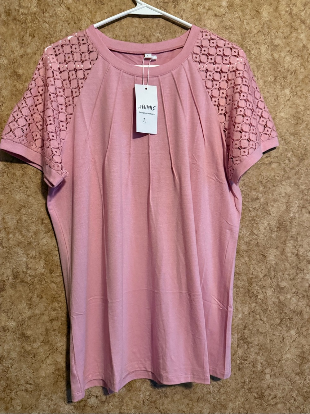 Pink Lace-Trim Short Sleeve Top